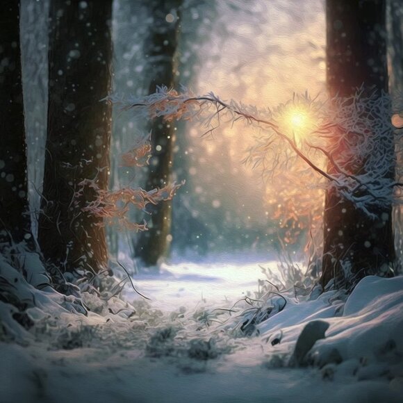 4x6 Winter Sunrise in the‎ Woods Oil Painting Art Print - Picture 2 of 5